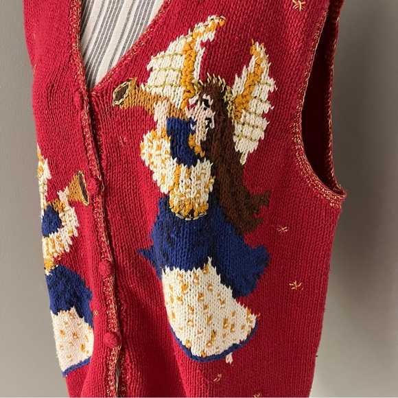 Hasting & Smith Womens Red Christmas Angels Holiday Festive Sweater Vest Size XL - Picture 3 of 14
